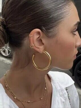 New! Thick Chunky Hoop Earrings 2 Inch 14K Gold Plated •( 2005 ) NWOT